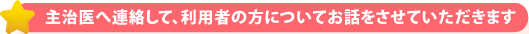 主治医へ連絡して、利用者の方についてお話をさせていただきます。